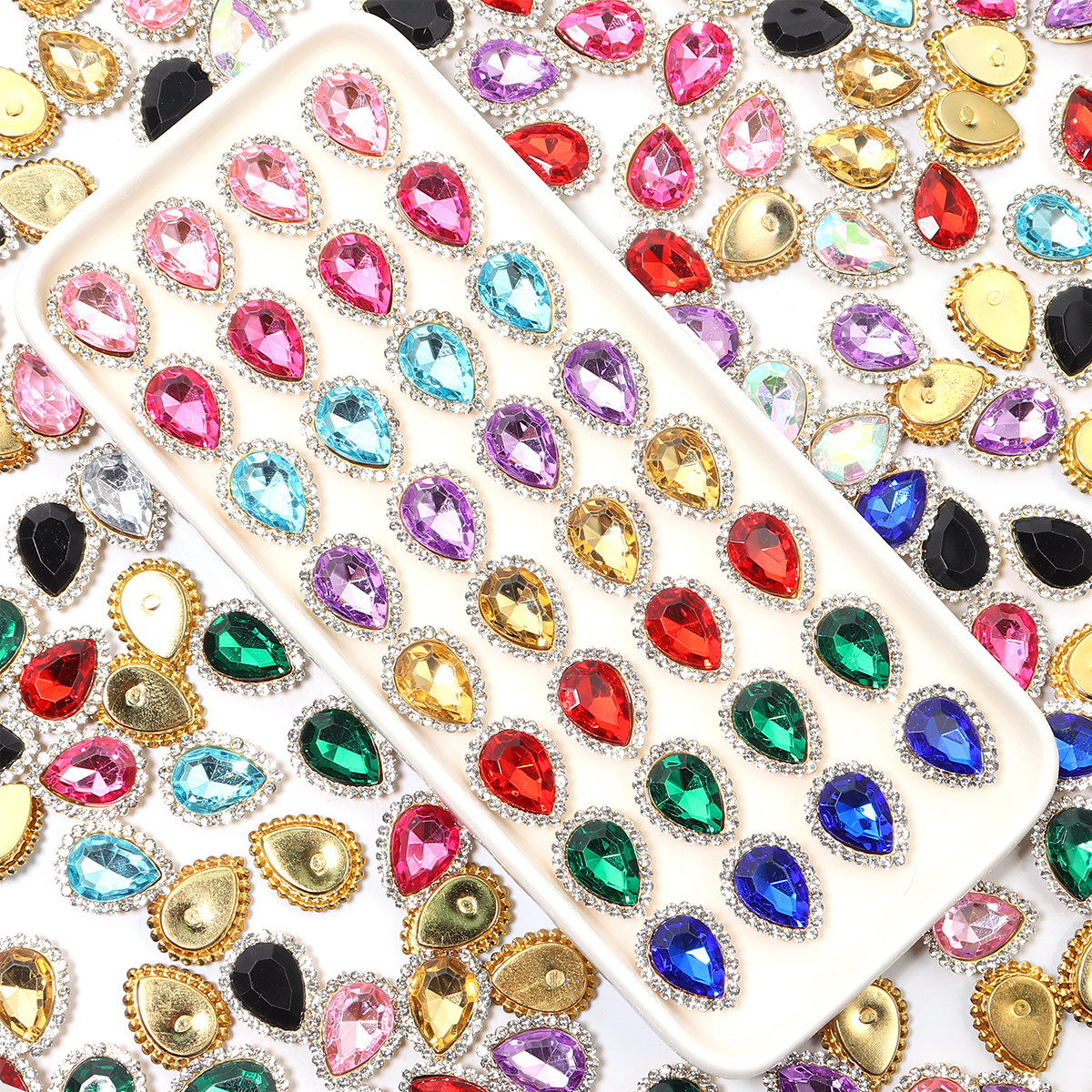 20 piezas forma de gota de agua de girasol, garra de costura, diamantes de imitación, cristales, cuentas de vidrio, botones, piedras para coser, diamantes de imitación para coser ropa