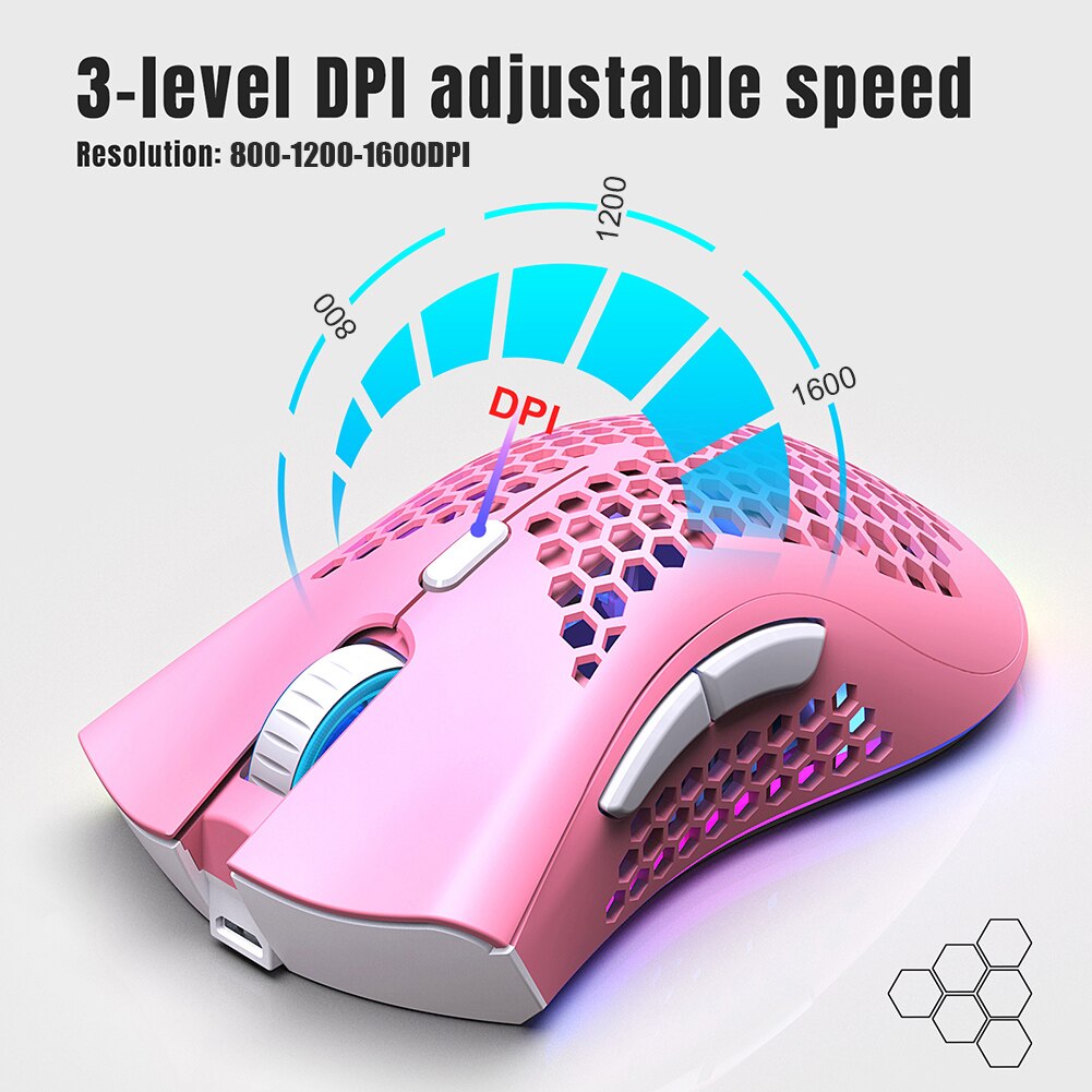 D2 2.4GHz Wireless Gaming Mouse Rechargeable RGB Backlit Hollow Optical PC Mice for Household Computer Accessories