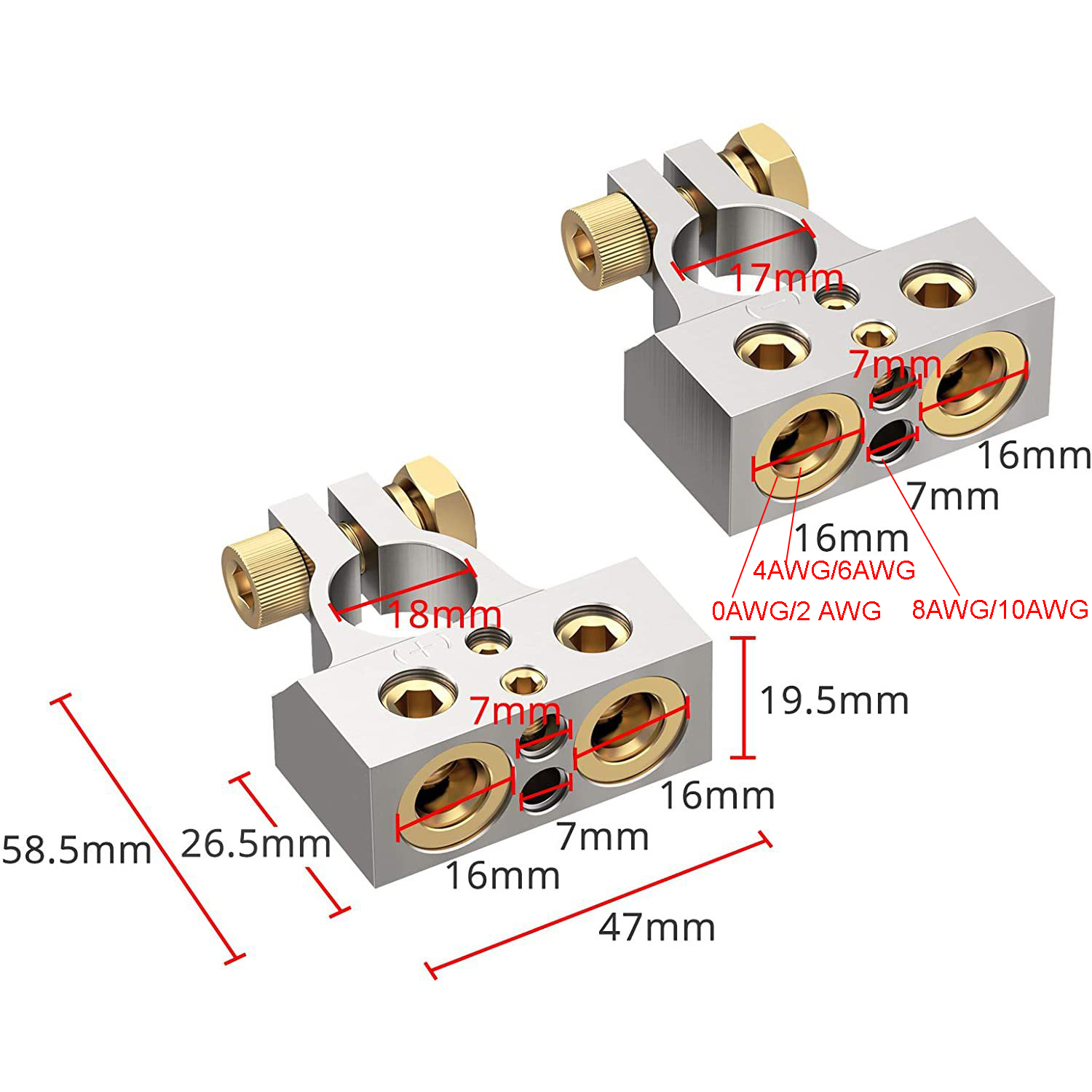 Battery Terminal Connectors 0/2/4/6/8/10 AWG Battery Terminals Car Marine Battery Terminal Connector with Shims Protector Cover