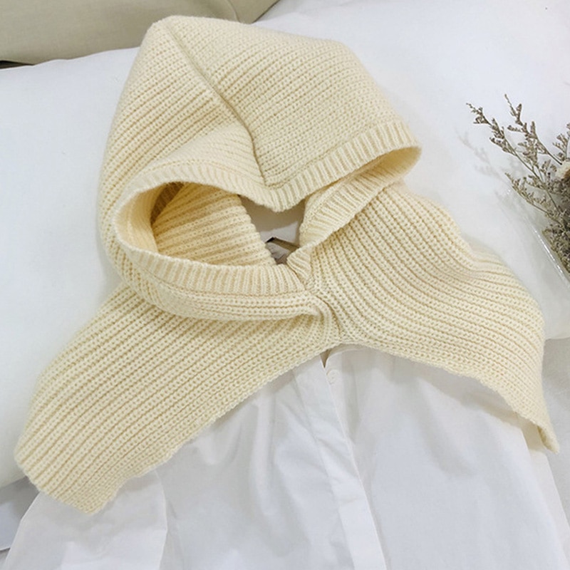 fast vinterstrikket skjerf hette hode kvinner varm snood buff tykk hals krage sjal vikler vindtett sjaals damer bufandas mujer: beige