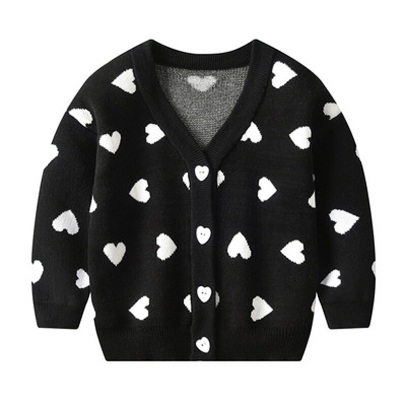 Humor Bear Girls Cardigan lavorato a maglia inverno autunno manica lunga caldo scollo a V motivo a cuore stampato maglione per bambini per 2-5 anni: BZ2938 Black / 2T