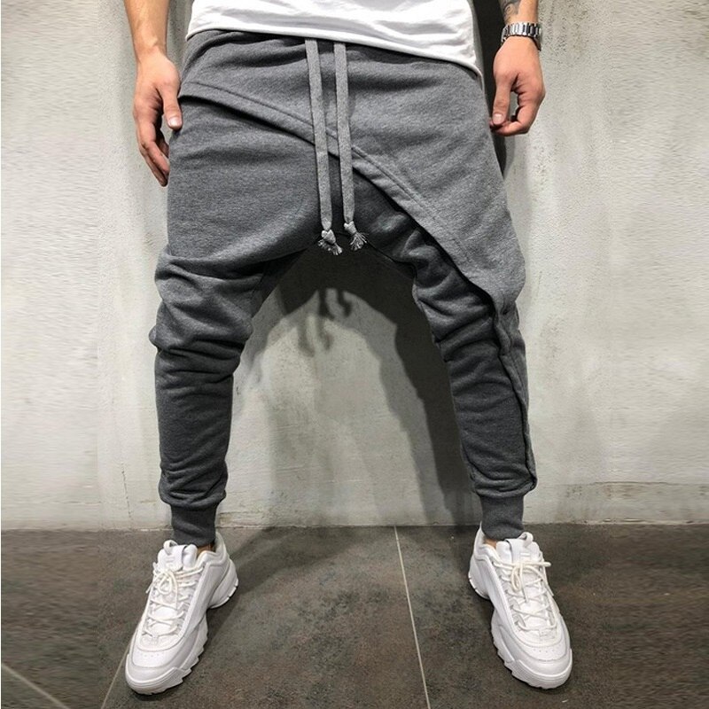 2021 autunno nuovi pantaloni da uomo pantaloni da Jogging a strati pantaloni Hip-Hop pantaloni Casual Slim con coulisse pantaloni sportivi da uomo in tinta unita: GRAY / XXL