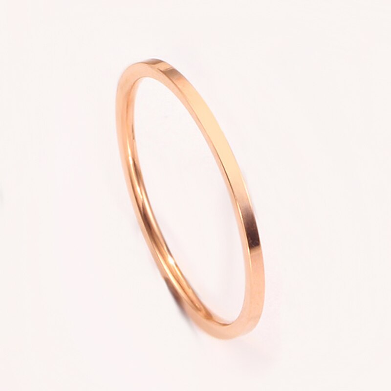 Anillo fino de 1mm de acero inoxidable, anillos planos minimalistas simples, joyería para mujer, Color rosa, oro, negro, plata, de amor, tamaño 3 a 10: 6 / Rosa