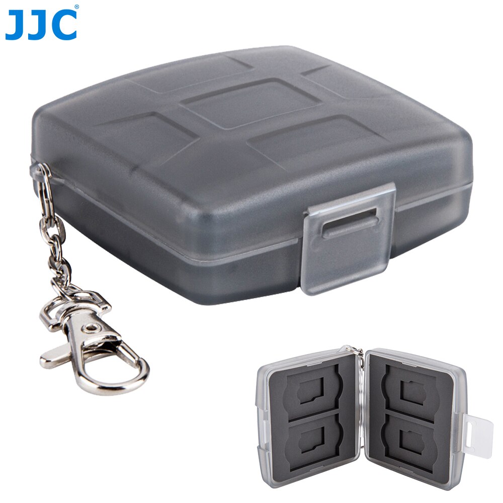 JJC SD MicroSD Card Case With Metal Carabiner Waterproof Memory Card Box Holder for 4 SD SDXC SDHC + 4 MSD Micro SD TF Cards