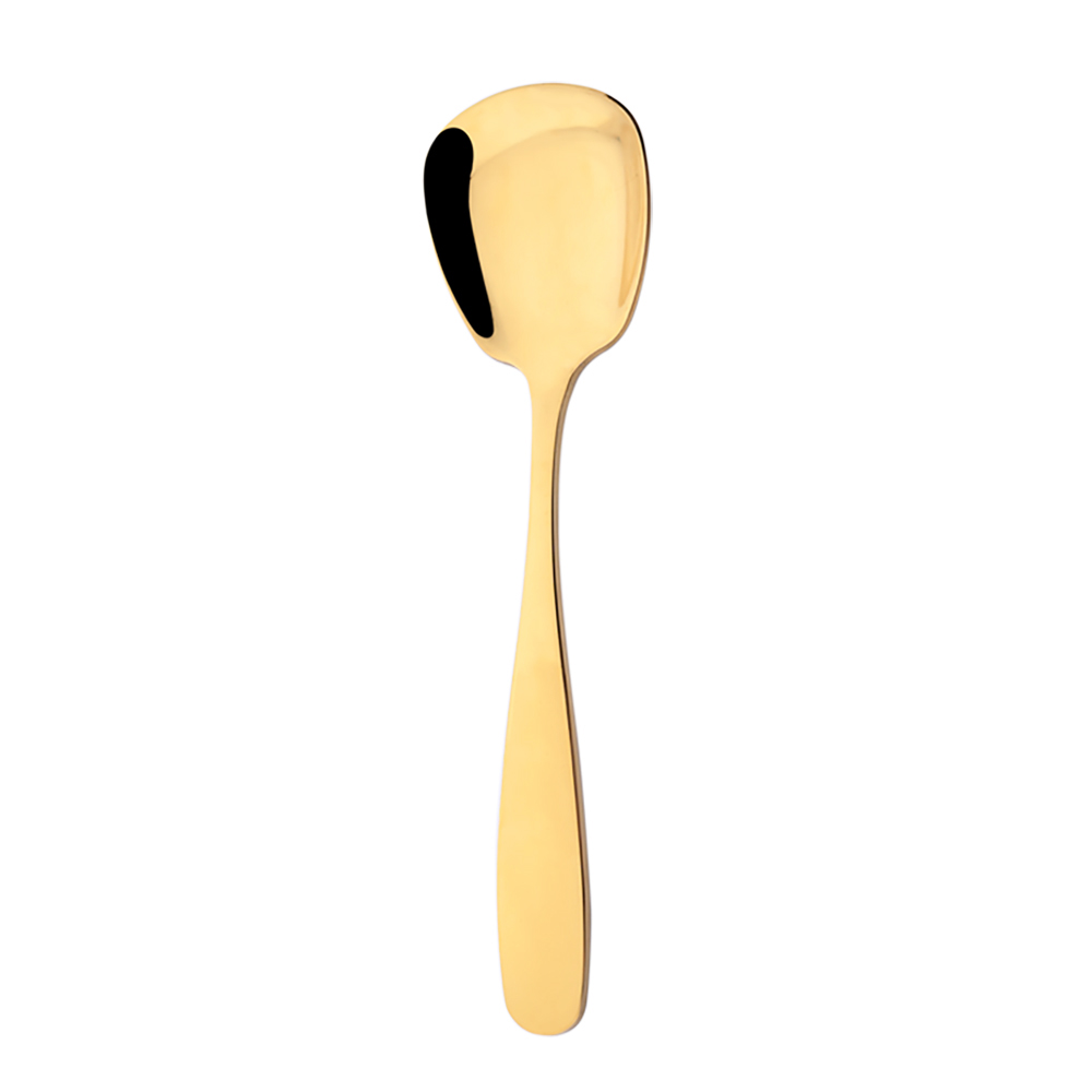 Plat Bottom Spoon Cutlery Stainless Steel Set Square Dinner Spoons Dinnerware Child Long Handle Spoon Ice Cream Dessert Salad: M 4.4x17(cm) / 1Pcs Gold