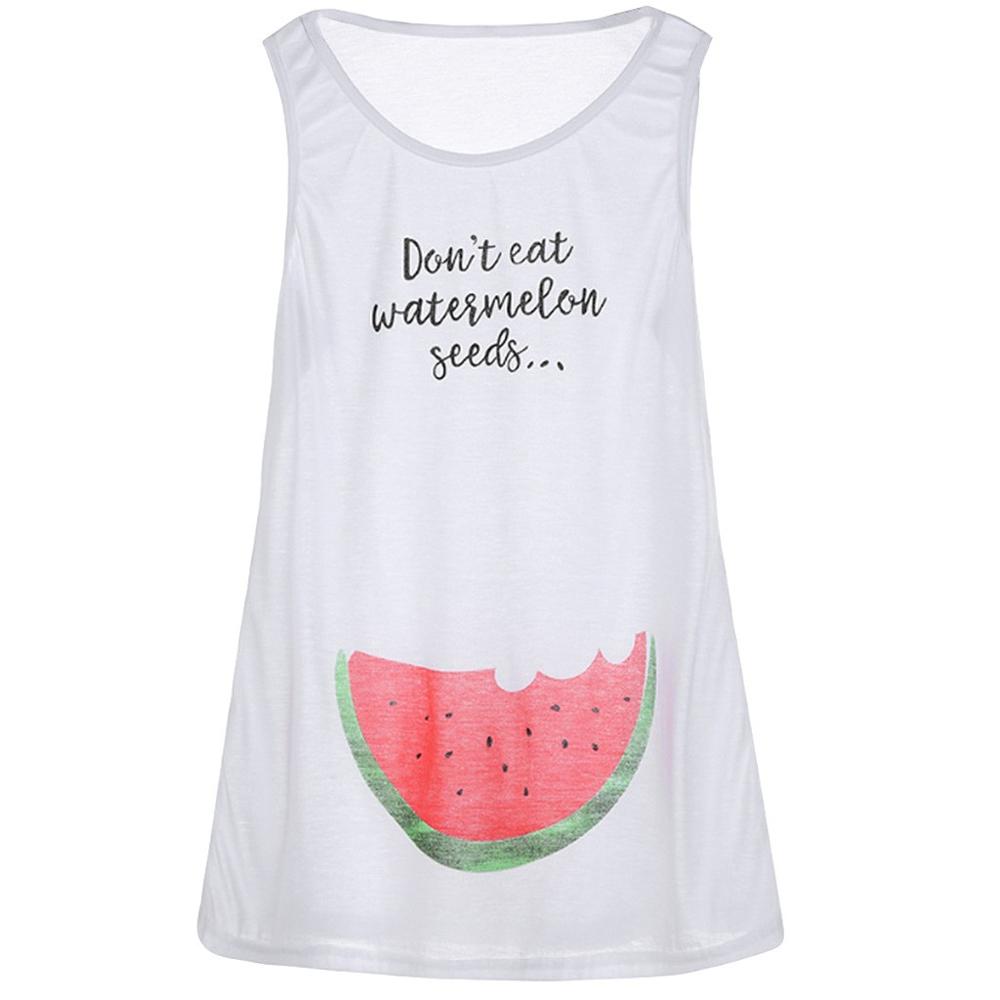 Mammakläder sommar gravida kvinnor väst o-ringad ärmlös rolig ät inte vattenmelon frön tryck t-shirt gravida kvinnor: M