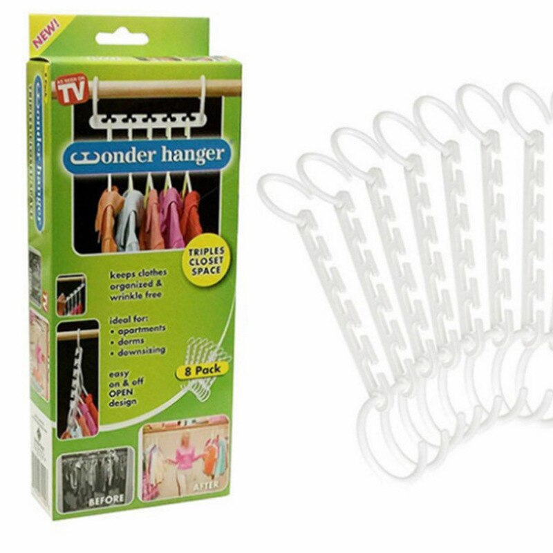 8 Stks/set Van Multifunctionele Ruimtebesparend Plastic Hanger Met Haak Garderobe Opbergtas Magic Kleding Non-slip Hanger