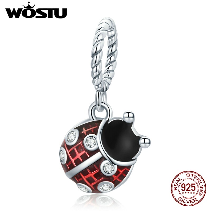 WOSTU-Colgante de Plata de Ley 925 auténtica para mujer, dije de mariquita y mariposa, apto para pulseras, fabricación de joyería DIY, para: DXC1874
