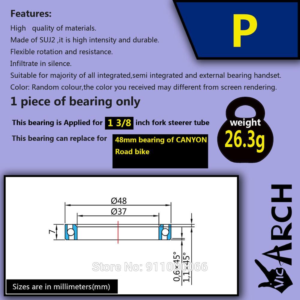 vicarch Bearing Road Bike MTB Headset 1 3/8"Bearing Bicycle 46.9/48/ 48.9/49mm for 1.375inch 36.8fork steerer MR137 MH-p21 mr031: 48X37H7X45X45