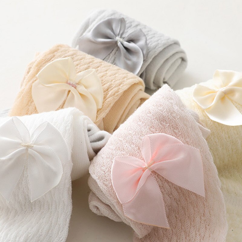 Leuke Bows Baby Girl Panty Zomer Mesh Ademend Kids Panty Effen Kleur Elastische Baby Peuter Kousen Baby Meisje Kleding