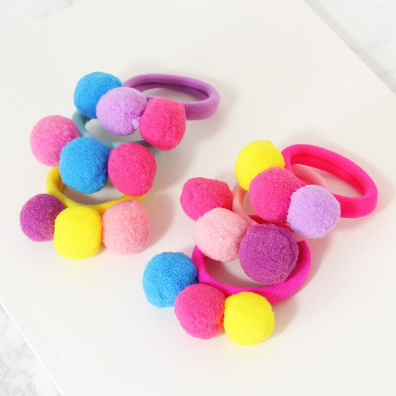 5 teile/los freundlicher Haar Zubehör Baby freundlicher Haar Ring Haar Seile Nette Pompon Elastische Haar Band Mädchen SchöNe Ball Gummi Band: MULTI