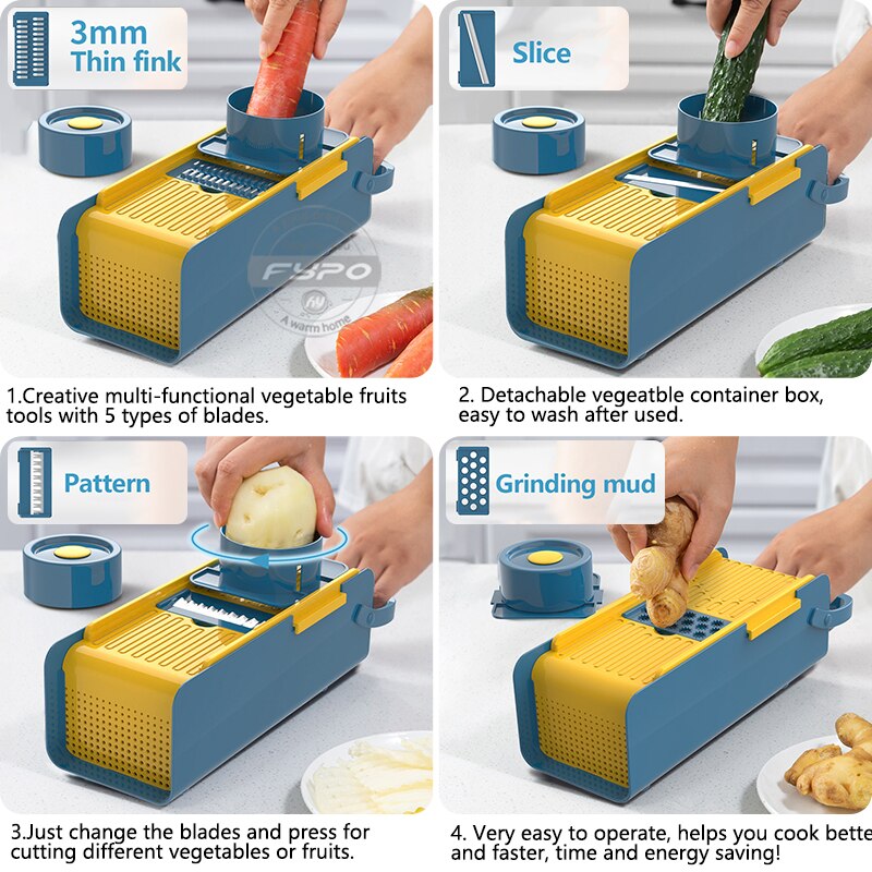 Cortador de verduras multifuncional mandolina rebanador en cubitos cocina hogar patata rebanador ensalada fabricante utensilios de cocina