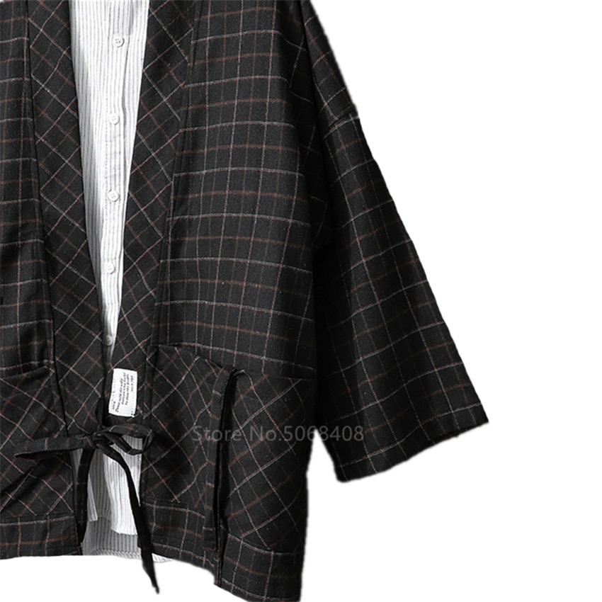Style japonais Haori hommes samouraï Costume Harajuku Kimono Cardigan Plaid Yukata manteau pansement fête femmes Streetwear fête