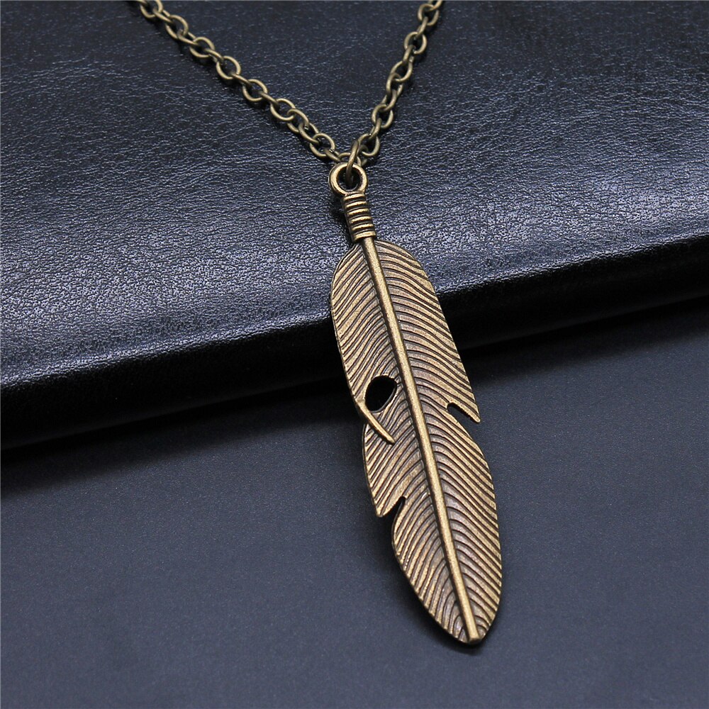 2 Colors Antique Silver Color Antique Bronze Color Bird Wings &amp; Feather Pendant Necklace For Women Men Girl Boy Metal Chain: N-A11572 / 45cm