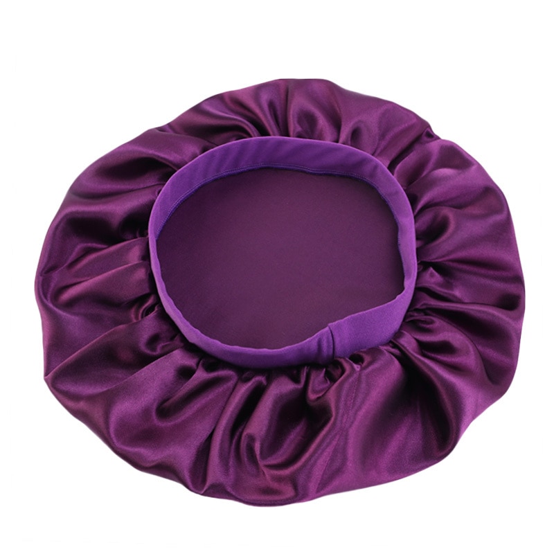 Gorro de satén liso ajustable para mujer, gorro de satén para el cuidado del cabello largo de seda, gorro de descanso para la cabeza, accesorios de estilismo, 32cm: Morado