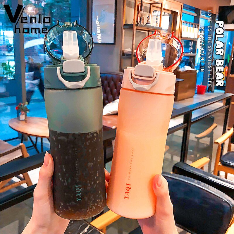 Vandflaske 500ml 650ml plast direkte drikkeflaske skole vandflasker ryster sport flaske gourde en plastique