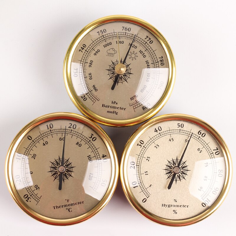3-in-1 Barometer Hygrometer Thermometer One Set of 72mm Fishing Baromete Finish Dial Traditional Weather Station: 3in1 1set golden