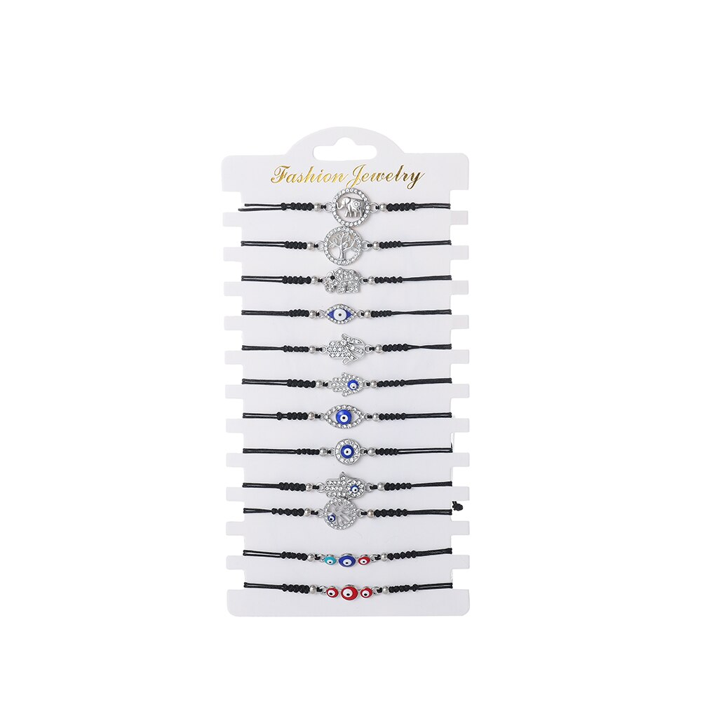 12cs Hand von Fatima Charme Armbinde für Frauen glänzend Kristall Bösen blick Perlen Einstellbare Sommer Surfen Strand Fußkettchen: Ursprünglich Titel