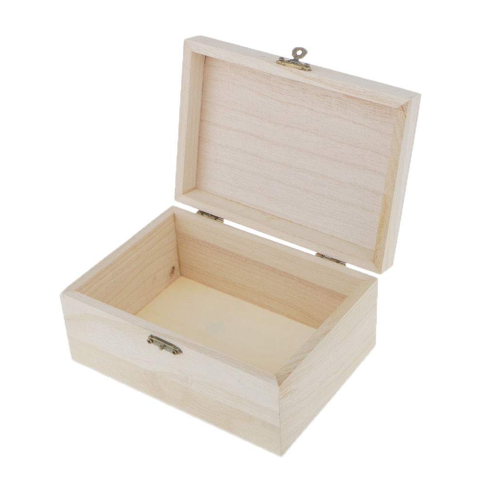 Plain Unfinished Wooden Jewellery Box Keepsake DIY crafts for Necklace, Bracelet, Earrings, Watch 17.5 x 8 x 12.5 cm