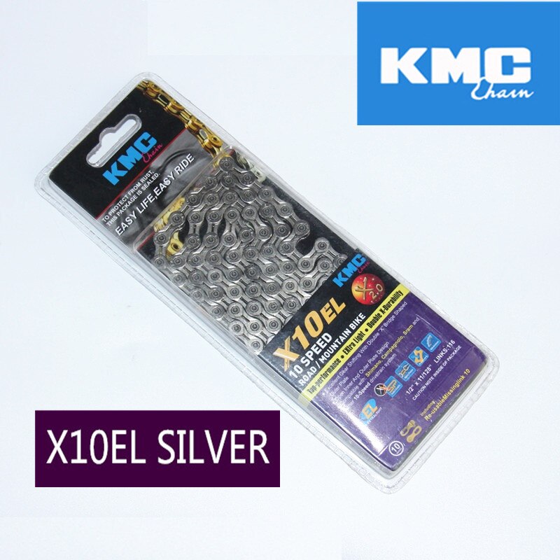 Kmc ketting x8 x9 x10 x10sl x11 x11sl goud zilver ketting mtb road fiets voor shimano ketting 8 9 10 11 SPEED 116L chain fiets: x10el silver