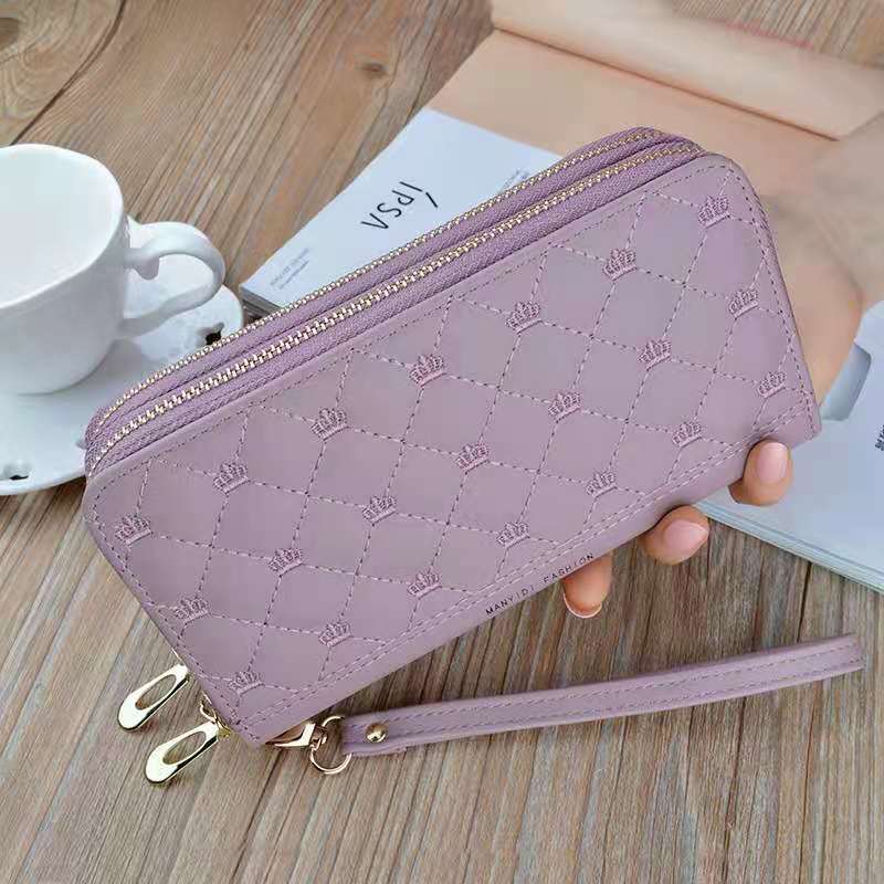 Women&#39;s wallet V Ladies mobile phone bag long ladies clutch bag star Double zipper hand strap bag Multiple color 697: H purple