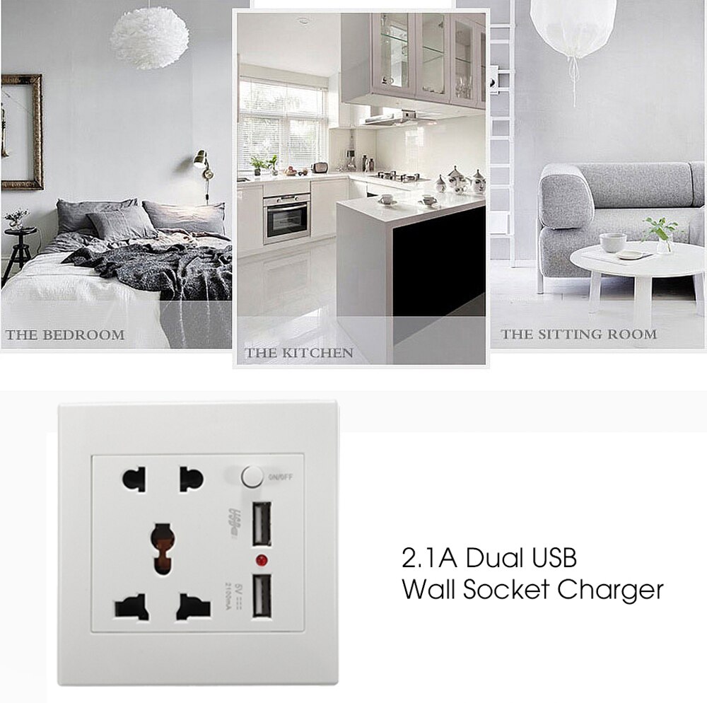 SUMMAO AC110-250V 13A Universal Wall Socket Hotel Multifunction Outlet With 2 USB Port Charger Bedroom ON/OFF Button Sockets