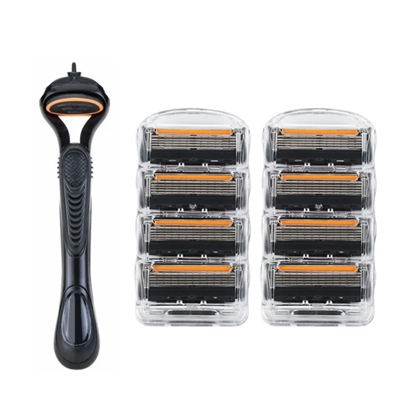 Old-fashioned Genuine Fusion Razor for Men Face Hair Shaving Removal Safety Manul Shaver Replacement Razor Blades Cassettes: Orange