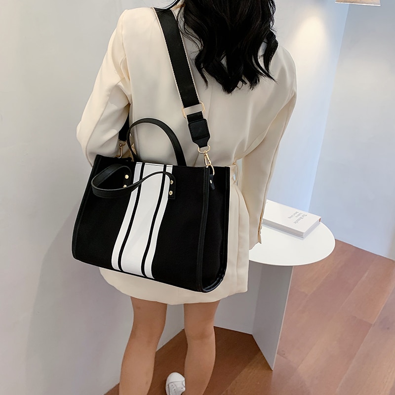 Sacs à main en toile tendance pour femmes, sacs à épaule de grande capacité, sacs à bandoulière de bonne , grand fourre-tout