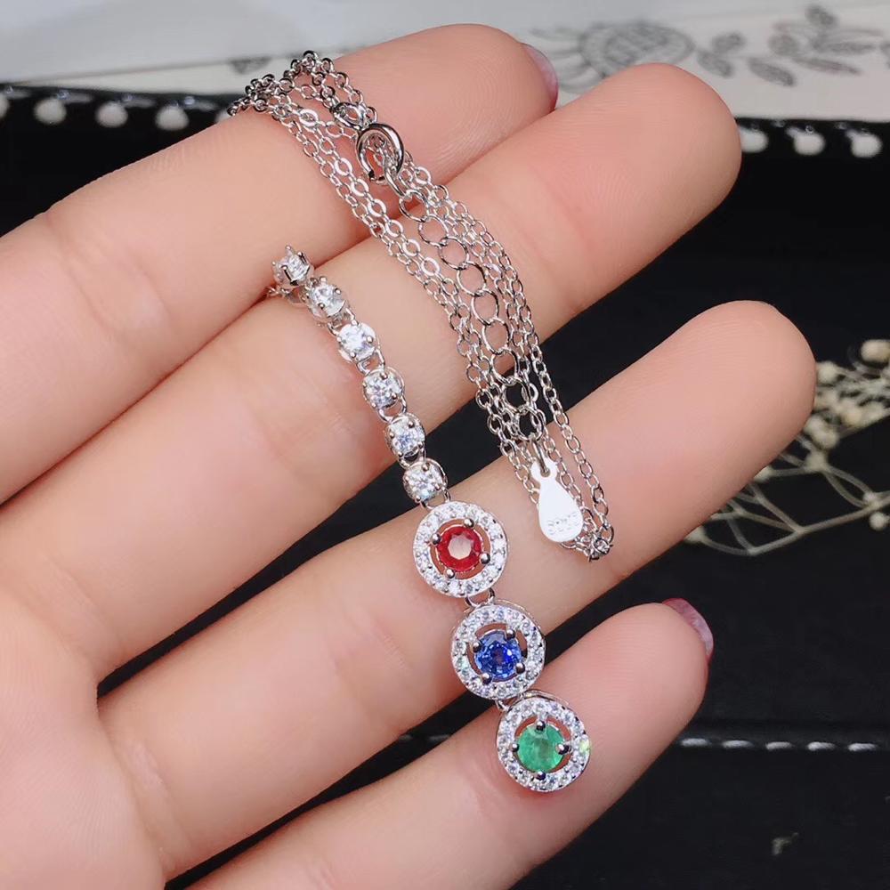 KJJEAXCMY boutique jewelry 925 sterling silver inlaid Natural Sapphire Ruby Emerald ladies necklace support detection