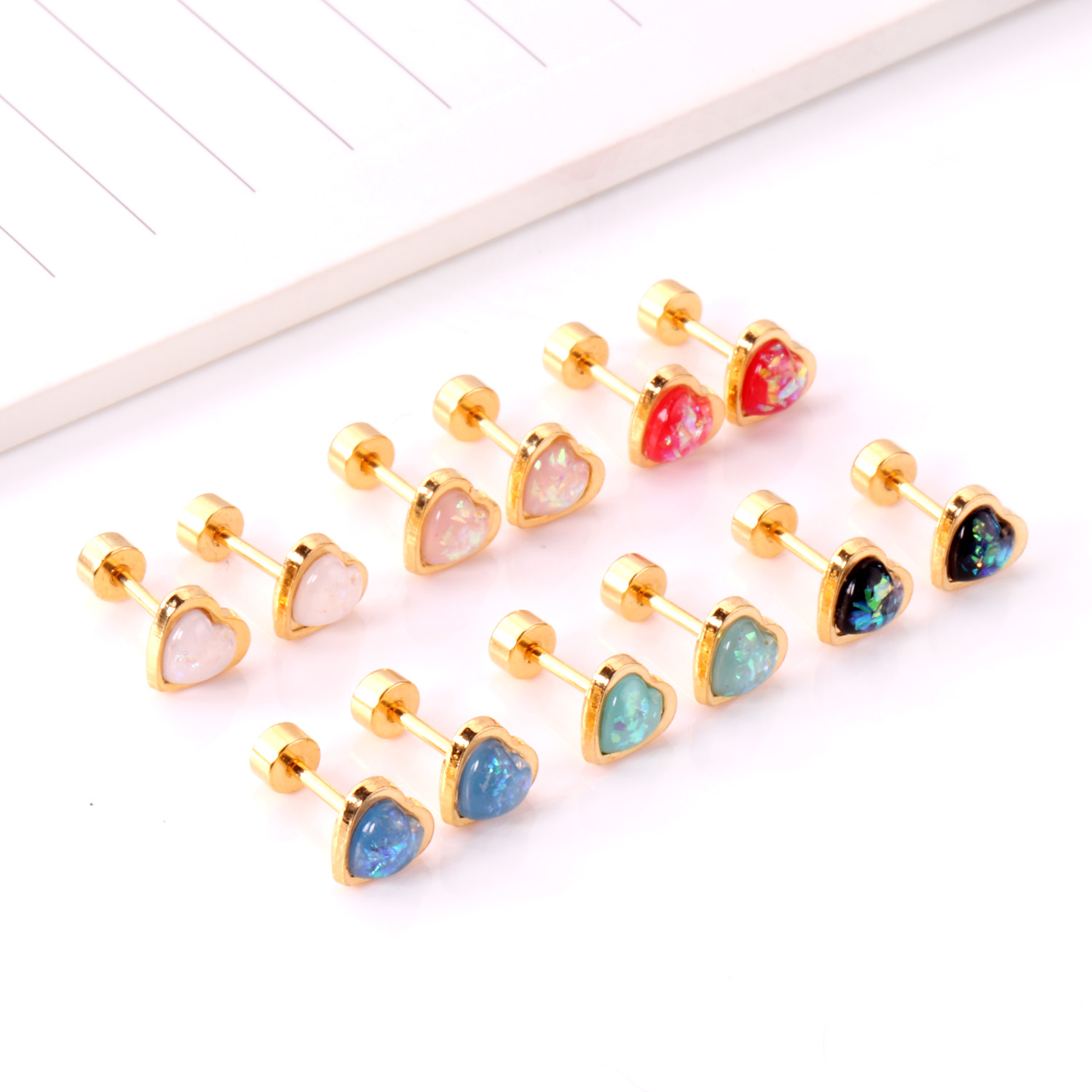 12 pares Korean aretes acero inoxidable quirúrgico piercing acero inoxidable pendientes dorado pendientes para niñas pendientes corazon rosa aretes de acero inoxidable para mujer