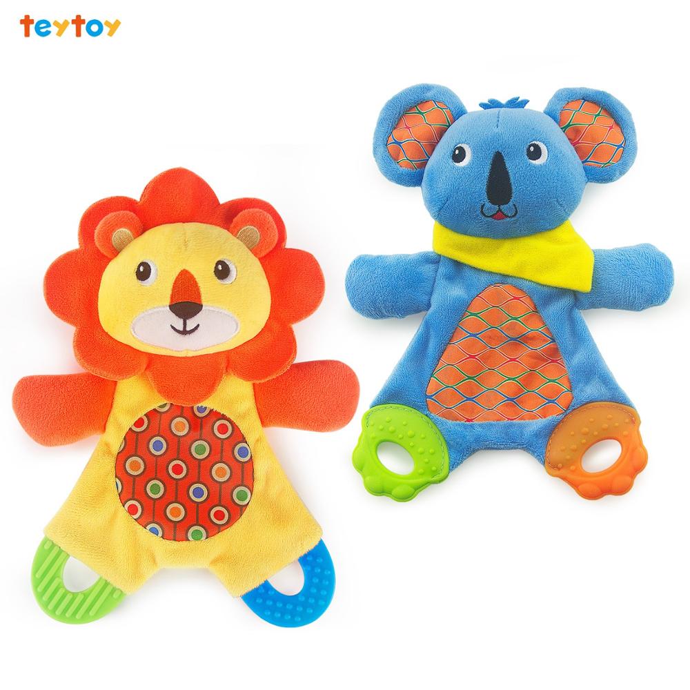 2pcs teytoy Baby Teething Toy, Lion and Koala Soft Crinkle Cloth Baby Toys for Toddler, Infants and Kids