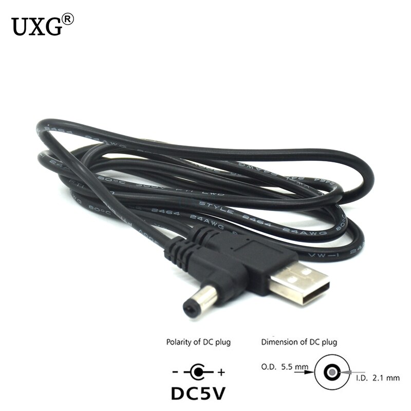 1Pcs Usb Male Naar 5.5 Mm X 2.1 Mm 5.5*2.1 Dc Barrel Jack Power Kabel Ac Plug overdracht Connector Charger Interface Converter 1 M 2M