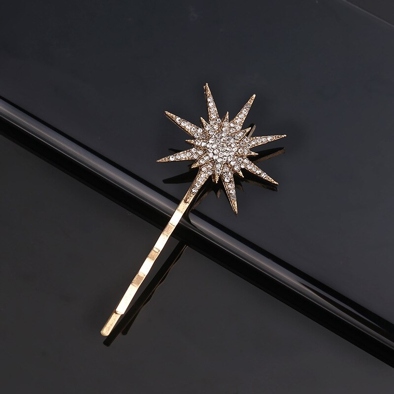 Classique Vintage métal géométrique strass épingle à cheveux cristal lune soleil étoile pince à cheveux femmes épingles à cheveux accessoires bijoux: 1