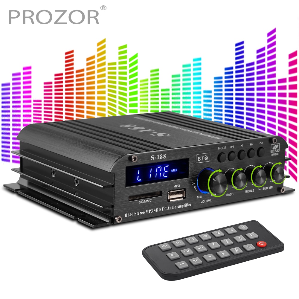 PROZOR S-188 Bluetooth-Compatible 5.0 Audio Power Amplifier 2.1 Channel Bass &amp; Treble Control Speaker Music Player Sound Amp 90W