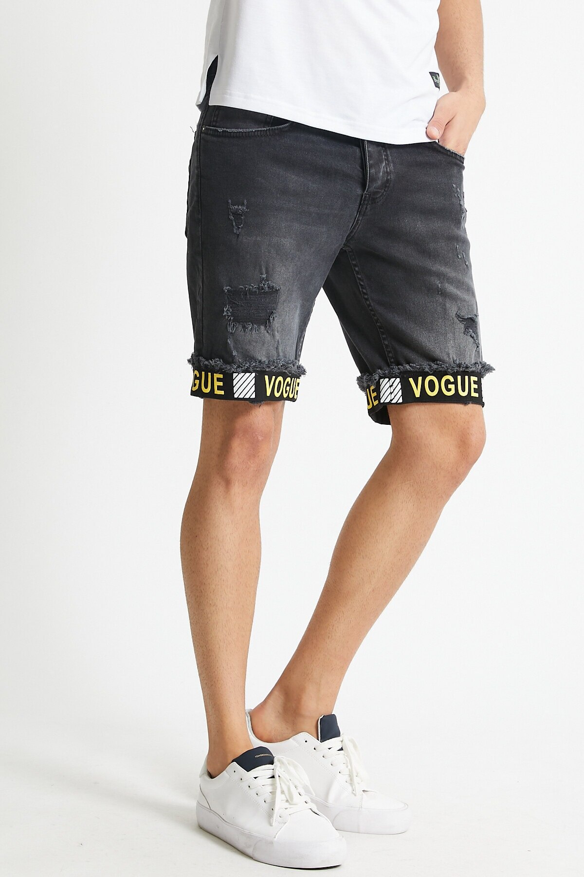Denim republic heren zwarte gescheurde gedetailleerde shorts jeans capri & bermuda heren gescheurde losse rechte jeans korte hiphop
