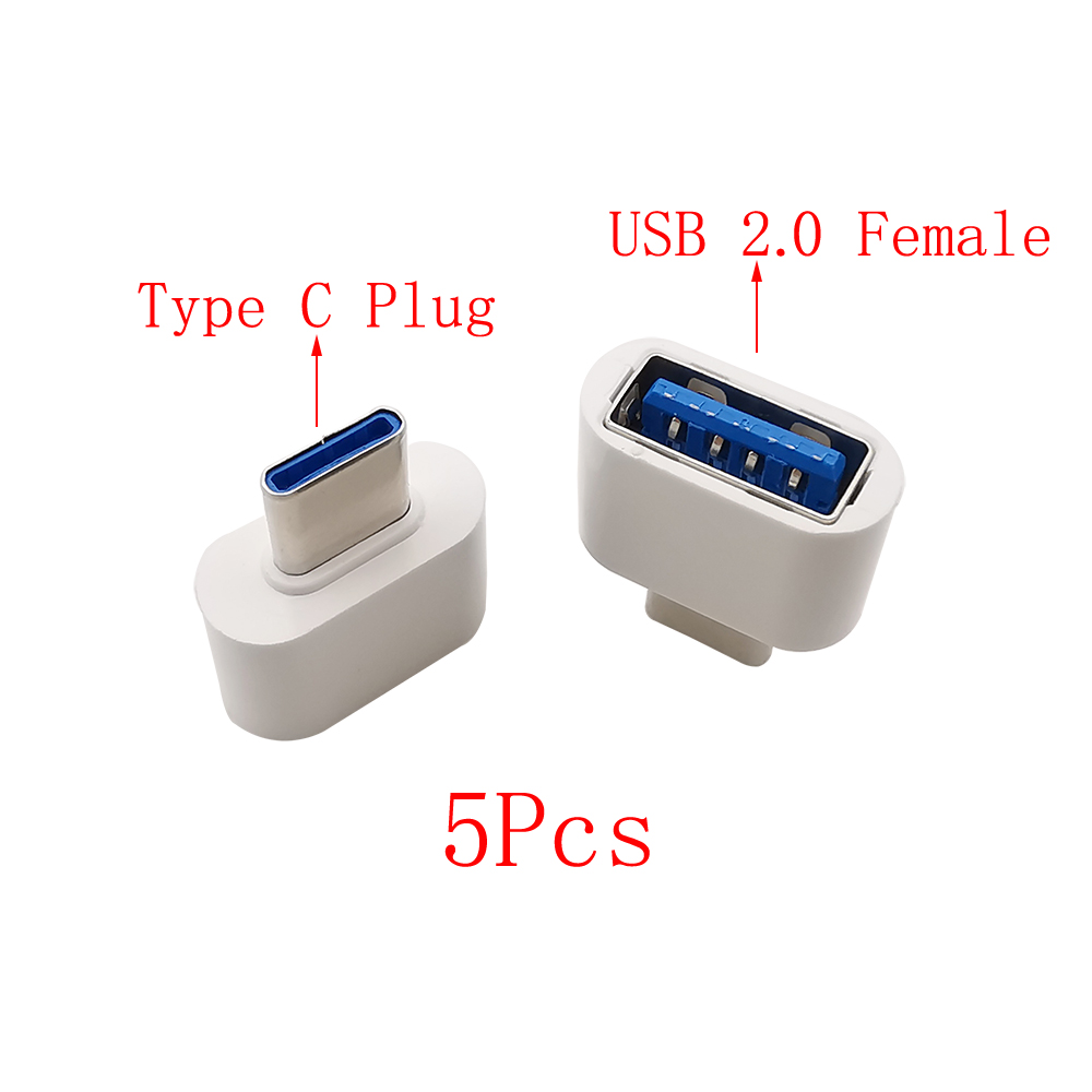5 uds USB tipo C enchufe a USB 2,0 A hembra a Micro USB macho OTG adaptador convertidor OTG Cable conector para ratón teclado U disco: Blanco