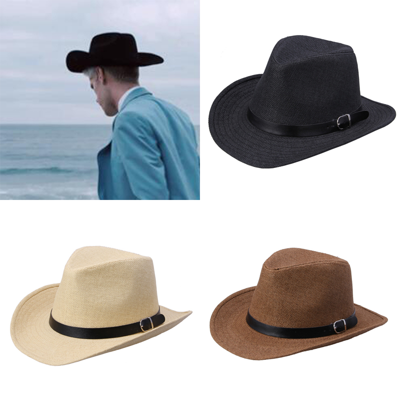Sombreros de vaquero del oeste para hombre y mujer, sombreros de vaquero del oeste para caballero, vaquera, Jazz, iglesia, Sombrero a prueba de sol, Panamá, accesorios Retro Vintage con hebilla