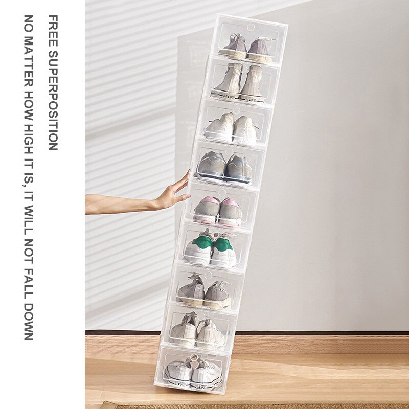 Caja de zapatos transparente de 1-12 piezas, conjunto de almacenamiento plegable de plástico transparente para puerta, organizador de armario para el hogar, caja de estante,