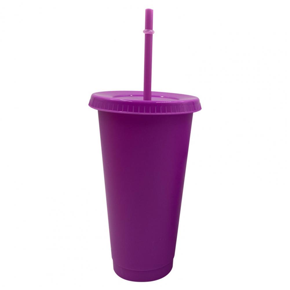 Gobelet en paille réutilisable de couleur unie avec couvercle pour la maison, 60%: Light Purple L
