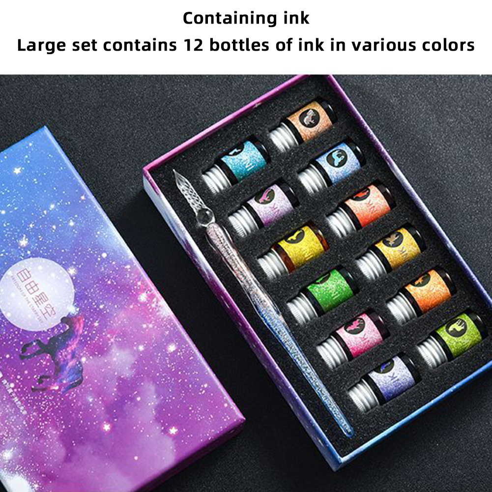 Calligraphy Glass Dip Pen Ink Set Portable DIY Markers Pen For Birthday