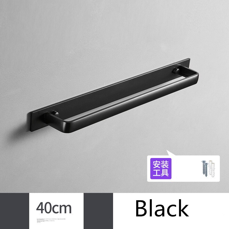 Ruimte aluminium Zwarte Handdoek Bar Wandmontage Badkamer Handdoek Rek Met Dubbele Handdoek Haken Badkamer Hardware Hanger: Black