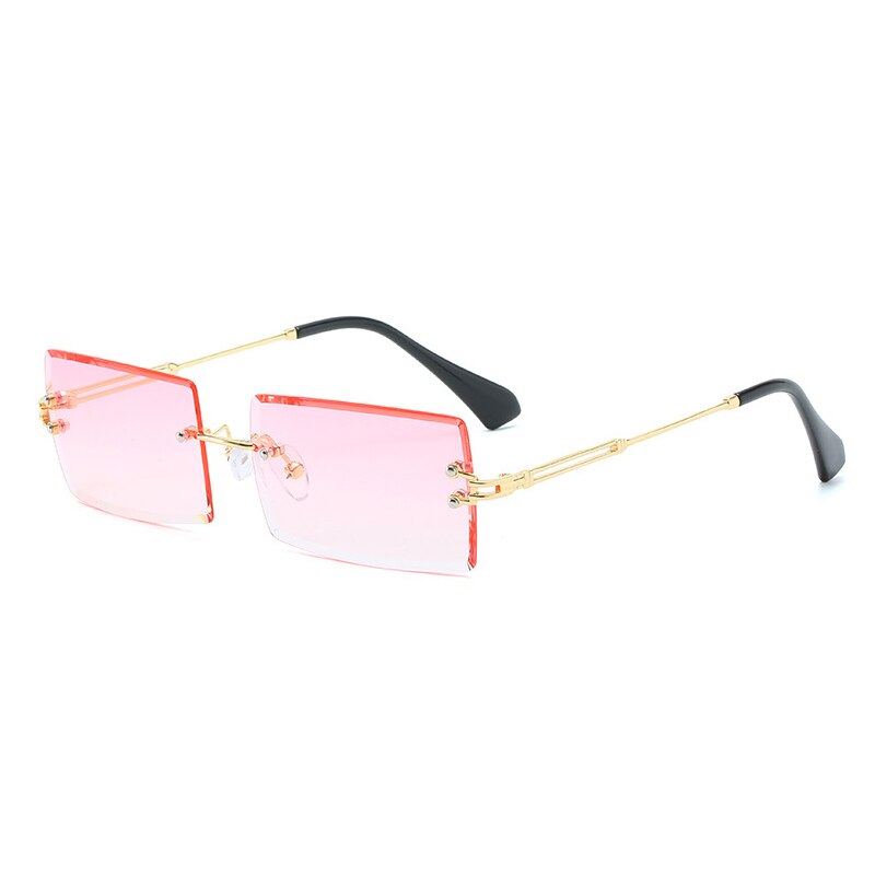 Oec cpo populære rammeløse rektangel solbriller kvinder mænd nuancer legeringsbriller  uv400 o264: Guld-pink