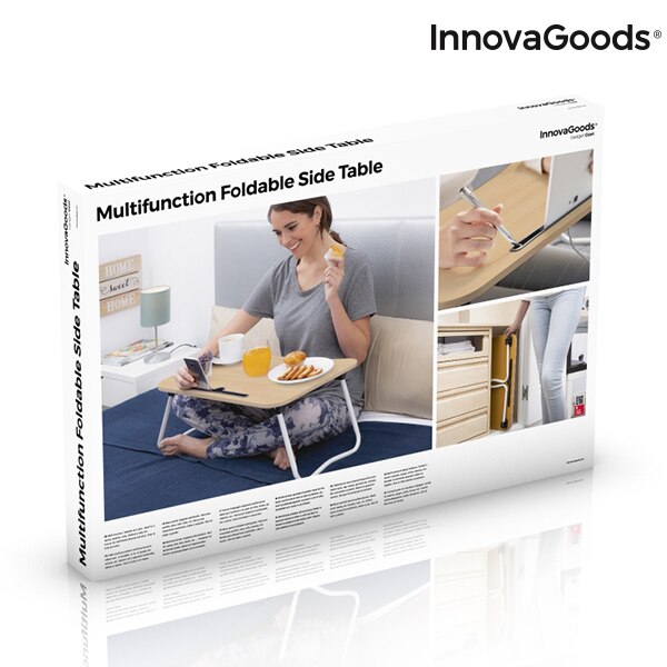InnovaGoods | Mesa Plegable Auxiliar Multiuso | mesilla plegable sofá , mesa para el sofa , mesilla auxiliar para la cama , mesa para trabajar en sofá y cama , mesa soporte ordenador multiusos , Plaza