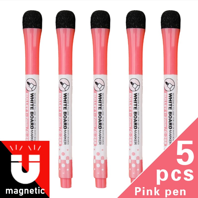 7 Kleuren Magnetische White Board Earaser Markers Tekening Krijt Glas Keramiek Whiteboard Pennen Kinderen Schrijven Leren Gereedschap: Pink 5 pens