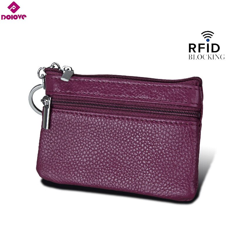 DOLOVE Brand Split Leather Women Wallets Mini Purse Lady Small Leather Wallet with Coin Pocket D-7508: Purple