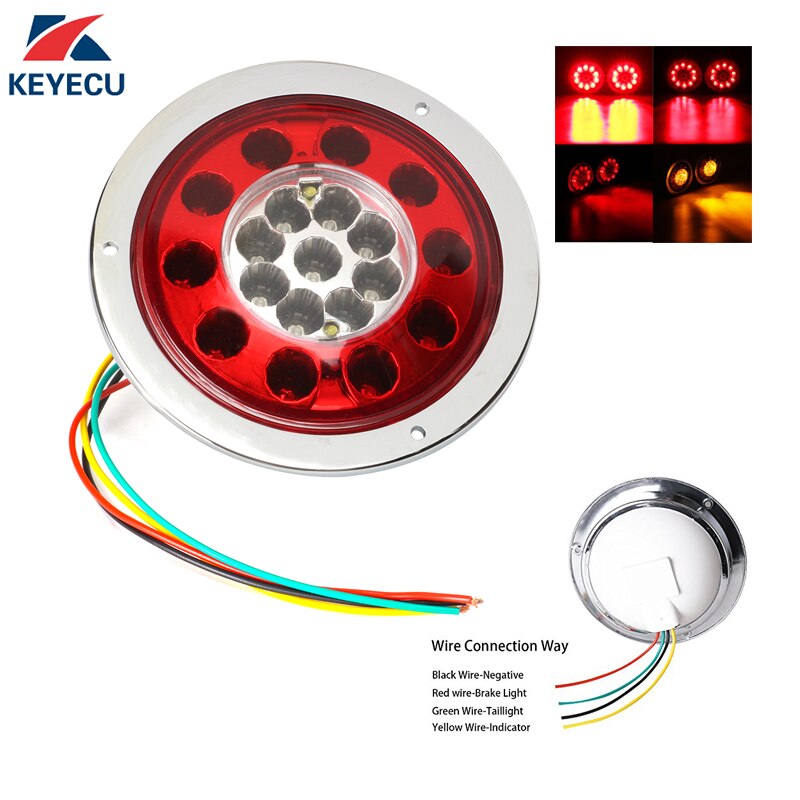 KEYECU Pair 12/24V 4'' 19Led Round Tail Stop Turn and Brake Light Lamp with Chrome Bezel for Trucks JEEP RV