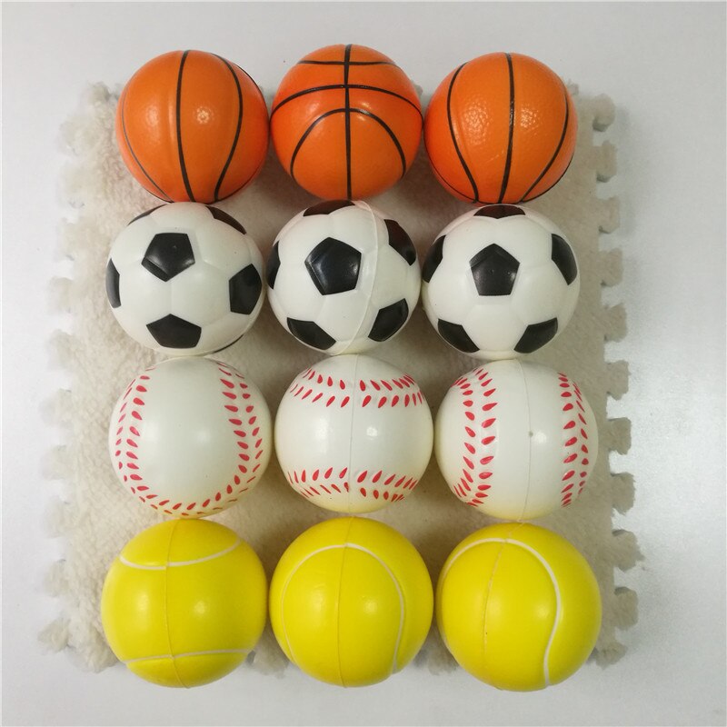 12 st 6.3cm anti-stress boll avlastning fotboll fotboll basket baseball tennis mjukt skumgummi klämboll leksaker för barn: Flerfärgad