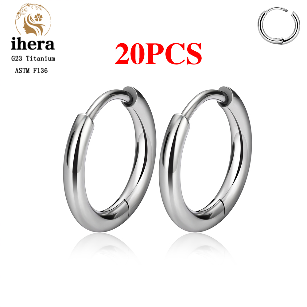 2/20 piezas G23 Piercing de titanio pendientes redondos aros con hebilla de oreja de circón mujeres oreja Tragus cartílago hélice Piercing joyería: Negro / Bañado en rodio de imitación
