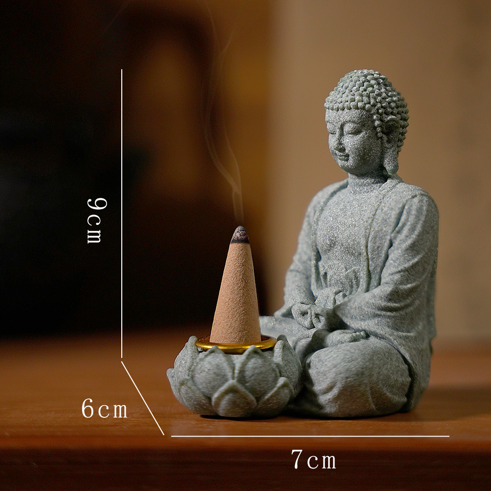 Husholdningsaromaterapidekorationer kinesiske ornamenter stue zen te skrivebordshåndværk lille siddende buddha skulptur: Lysegrå
