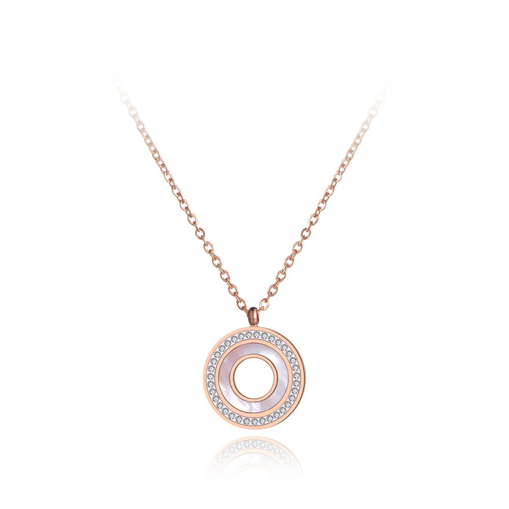 Lokaer Titanium Steel Shell Circle Charm Pendant Necklaces Jewelry Rose Gold CZ Crystal Choker Wedding Necklace For Women N19092: Default Title